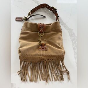 Coach Tan Suede Fringe Hobo with Brass Hardware